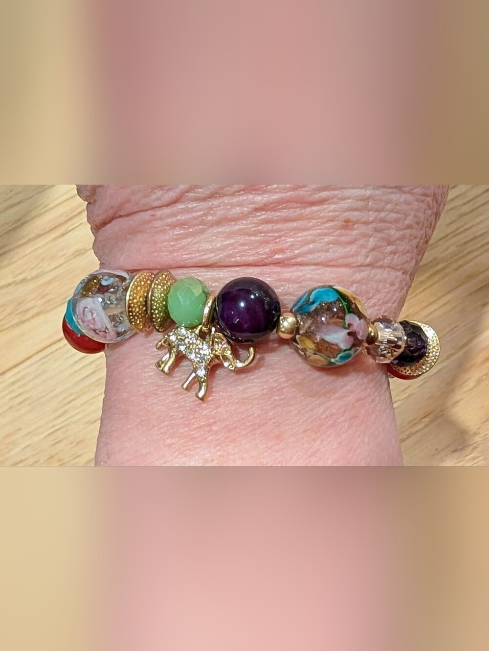 Fun Glass Bead Stretch Bracelet With Elephant Charm - Picture 5 of 6